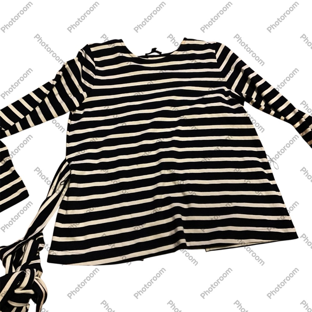 J. Crew Navy and White Striped Top nautical coquette bow asymmetrical back flaw‎